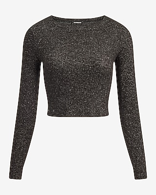 Cozy Knit Fitted Crew Neck Cropped Top