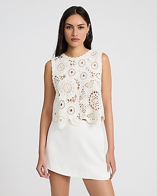 Crochet Crew Neck Sweater Tank