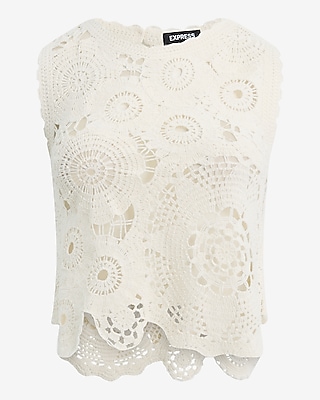 Crochet Crew Neck Sweater Tank