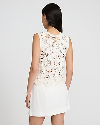 Crochet Crew Neck Sweater Tank