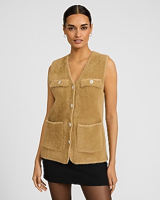 Fuzzy Rhinestone Embellished Sweater Vest