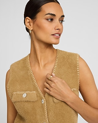 Fuzzy Rhinestone Embellished Sweater Vest