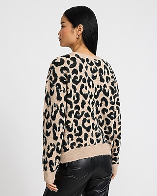 Wool-Blend Leopard Tie Front Cardigan