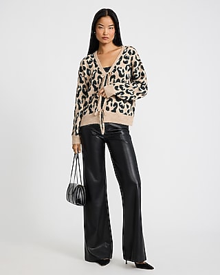 Wool-Blend Leopard Tie Front Cardigan