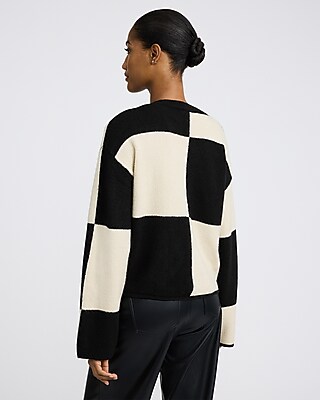 Color Block Checkered Crew Neck Sweater - image 3
