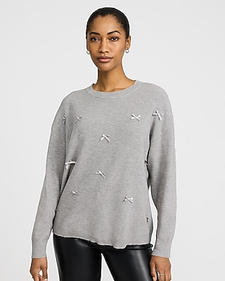 Crew Neck Ribbon Bow Sweater - image 2
