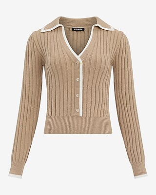 Fitted Contrast V-Neck Collar Ribbed Sweater - image 5