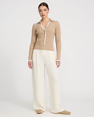 Fitted Contrast V-Neck Collar Ribbed Sweater - image 4