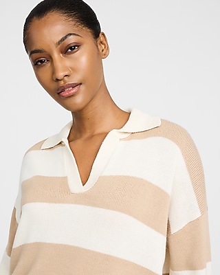Striped Puff Sleeve Johnny Collar Sweater - image 2