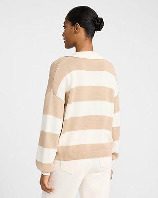 Striped Puff Sleeve Johnny Collar Sweater - image 3