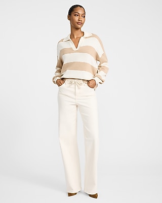 Striped Puff Sleeve Johnny Collar Sweater - image 4