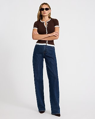 Fitted Tipped Crew Neck Short Sleeve Cardigan