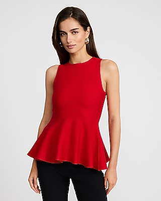 トップス Satin Combination Peplum Tank Top Square Neck Pleated Peplum Sweater Tank | Express