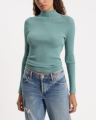 Fitted Ribbed Mock Neck Sweater