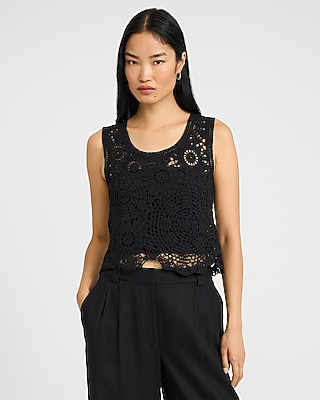 Open Stitch Crochet Scoop Neck Sweater Tank