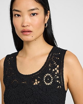 Open Stitch Crochet Scoop Neck Sweater Tank