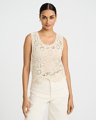Open Stitch Crochet Scoop Neck Sweater Tank - thumbnail 5