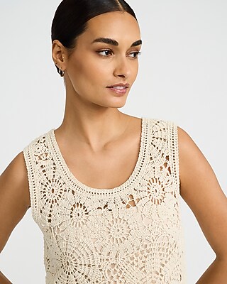 Open Stitch Crochet Scoop Neck Sweater Tank - thumbnail 6