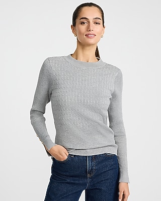 Textured Crew Neck Fitted Sweater
