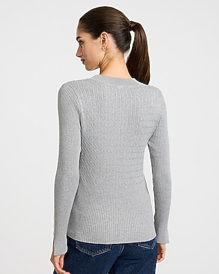 Textured Crew Neck Fitted Sweater