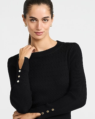 Textured Crew Neck Fitted Sweater