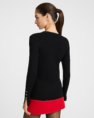 Textured Crew Neck Fitted Sweater