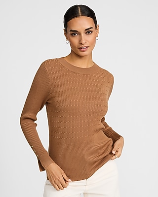 Textured Crew Neck Fitted Sweater