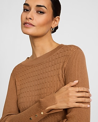 Textured Crew Neck Fitted Sweater