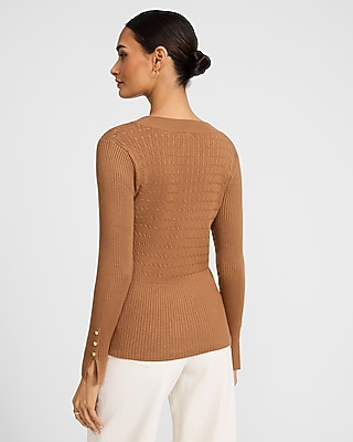 Textured Crew Neck Fitted Sweater