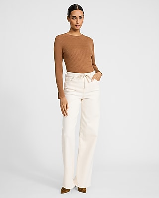 Textured Crew Neck Fitted Sweater