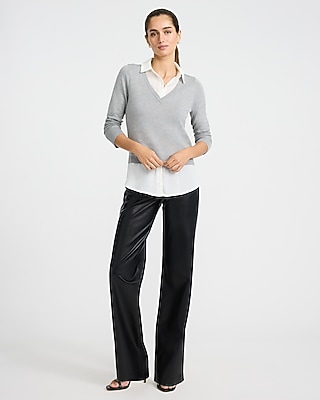 Mixed Media Layered Collared Sweater - image 3