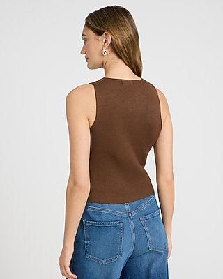 Ribbed High V-Neck Button Front Sweater Vest - image 2