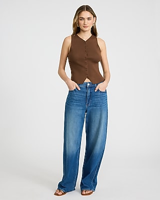 Ribbed High V-Neck Button Front Sweater Vest - image 3