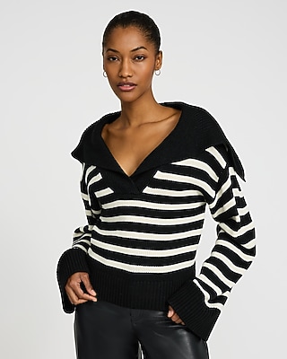 Striped V-neck Sailor Collar Sweater | Express