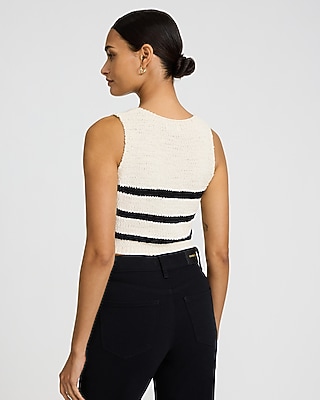 Textured Striped Cropped Button Front Cutaway Sweater Vest - image 3