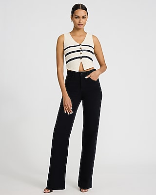 Textured Striped Cropped Button Front Cutaway Sweater Vest - image 4