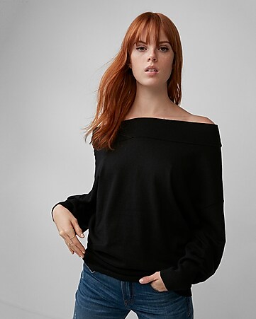 off the shoulder wedge tunic sweater