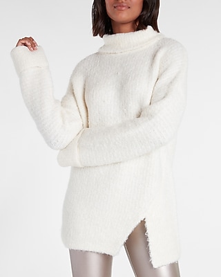 Chunky Cowl Neck Vent Hem Sweater
