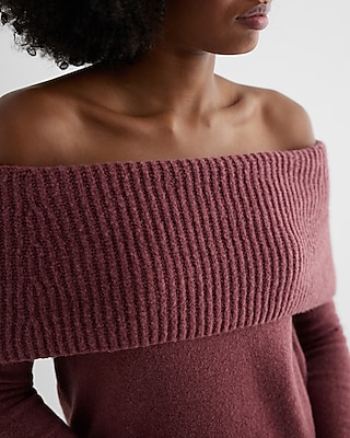 Ribbed Off The Shoulder Overlay Oversized Sweater