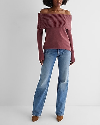 Ribbed Off The Shoulder Overlay Oversized Sweater