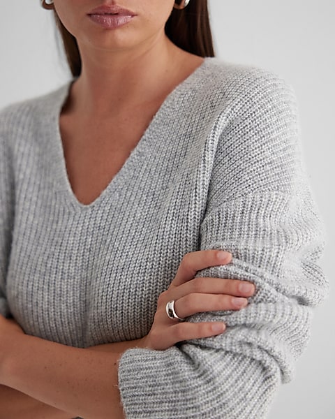 Ribbed V-neck Tunic Sweater | Express Ribbed V-neck Tunic Sweater | Express