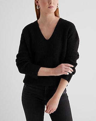 Ribbed V-neck Tunic Sweater | Express