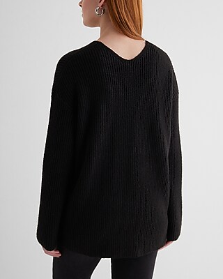 Ribbed V-neck Tunic Sweater | Express