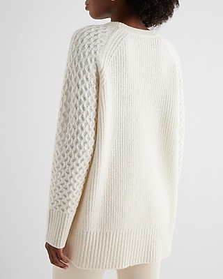 Cable Knit Crew Neck Tunic Sweater