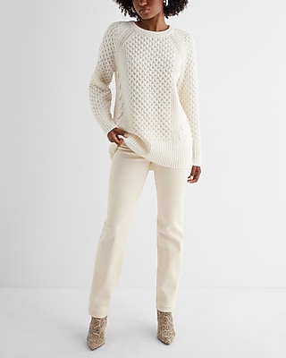 Cable Knit Crew Neck Tunic Sweater