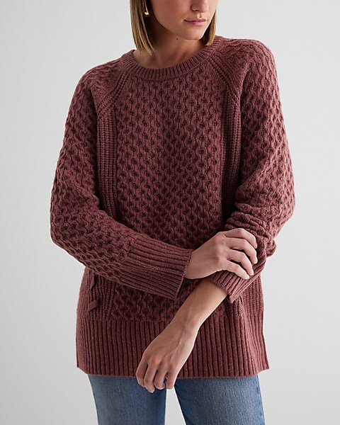 Cable Knit Crew Neck Tunic Sweater