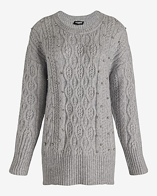 Embellished Cable Knit Tunic Sweater