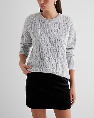 Embellished Cable Knit Tunic Sweater