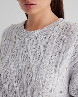 Embellished Cable Knit Tunic Sweater