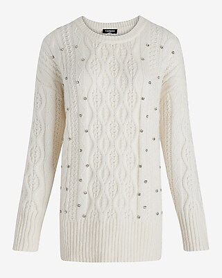 Embellished Cable Knit Tunic Sweater